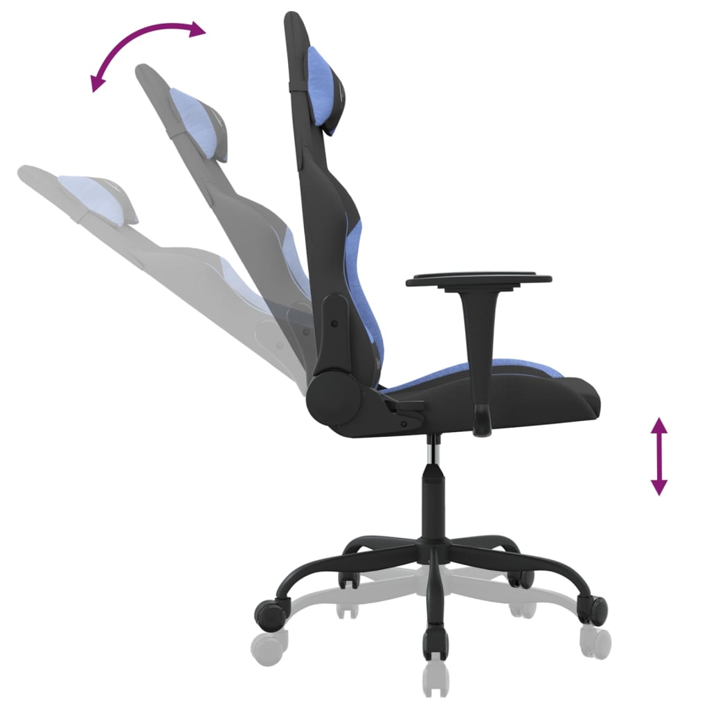 gamingstol med massagefunktion stof sort og blå