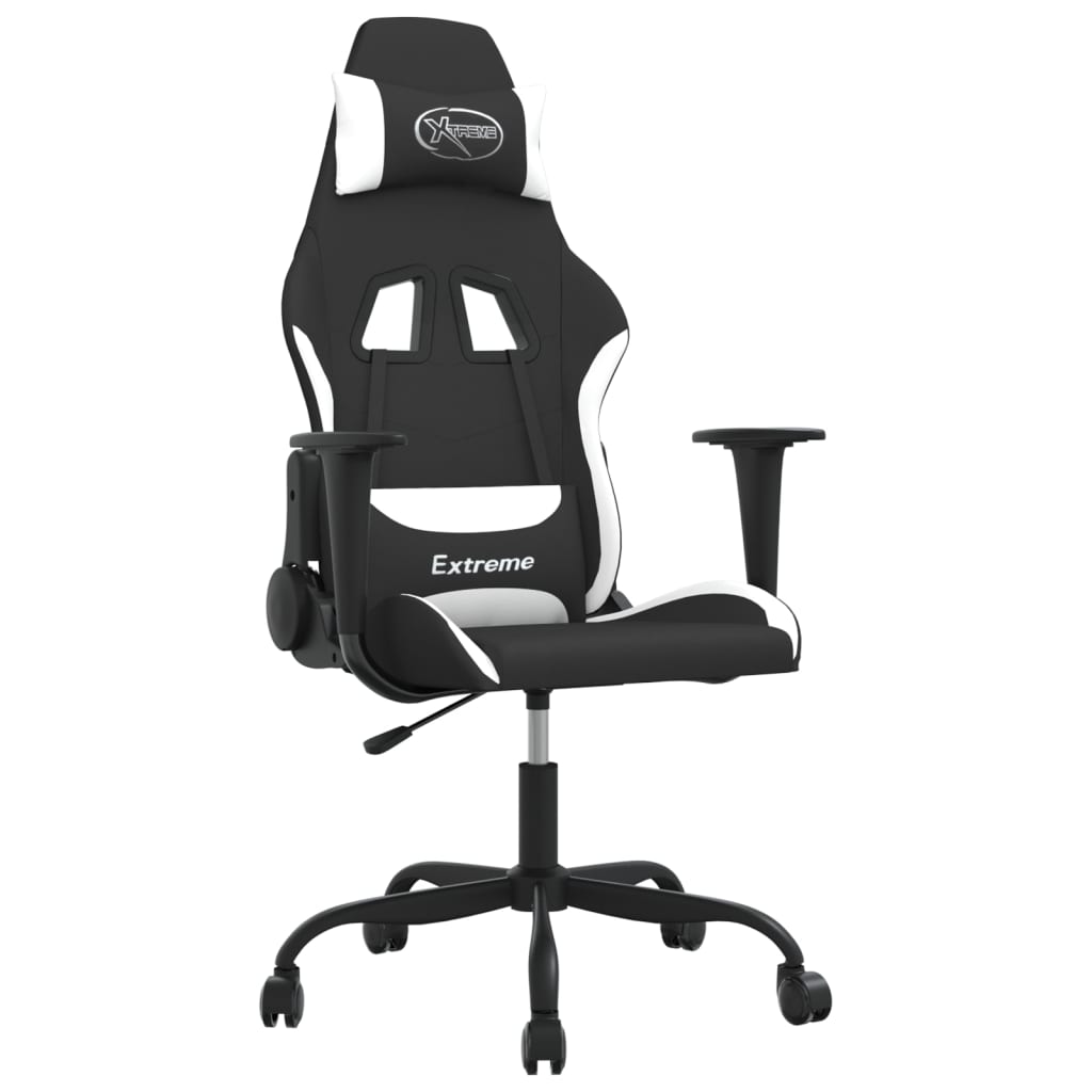 gamingstol med massagefunktion stof sort og hvid