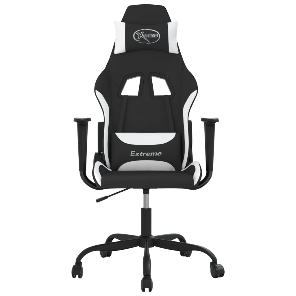 gamingstol med massagefunktion stof sort og hvid