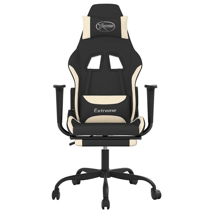 gamingstol med massagefunktion + fodstøtte stof sort og creme