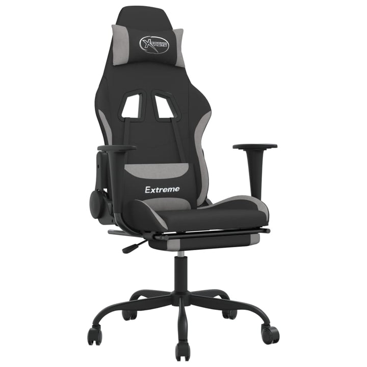 gamingstol med massagefunktion + fodstøtte stof sort og lysegrå