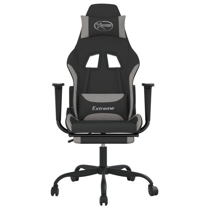 gamingstol med massagefunktion + fodstøtte stof sort og lysegrå