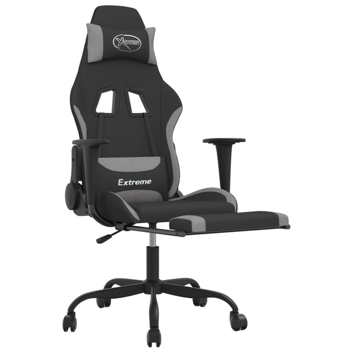 gamingstol med massagefunktion + fodstøtte stof sort og lysegrå