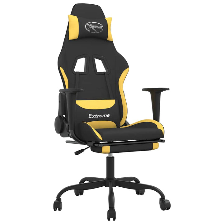 gamingstol med massagefunktion + fodstøtte stof sort og gul
