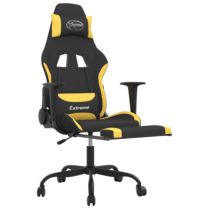 gamingstol med massagefunktion + fodstøtte stof sort og gul