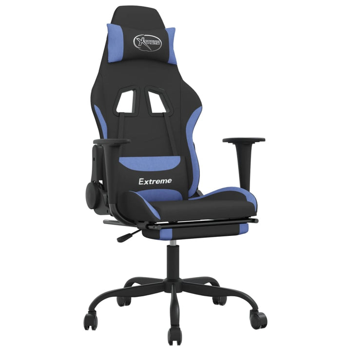 gamingstol med massagefunktion + fodstøtte stof sort og blå