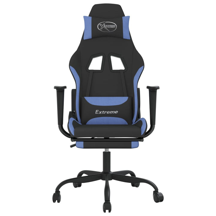 gamingstol med massagefunktion + fodstøtte stof sort og blå