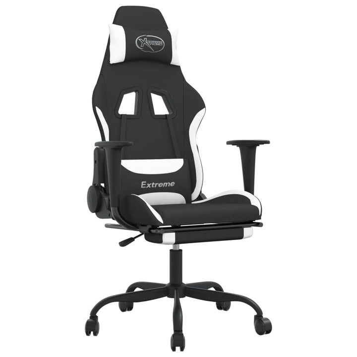 gamingstol med massagefunktion + fodstøtte stof sort og hvid
