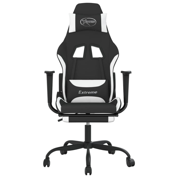 gamingstol med massagefunktion + fodstøtte stof sort og hvid