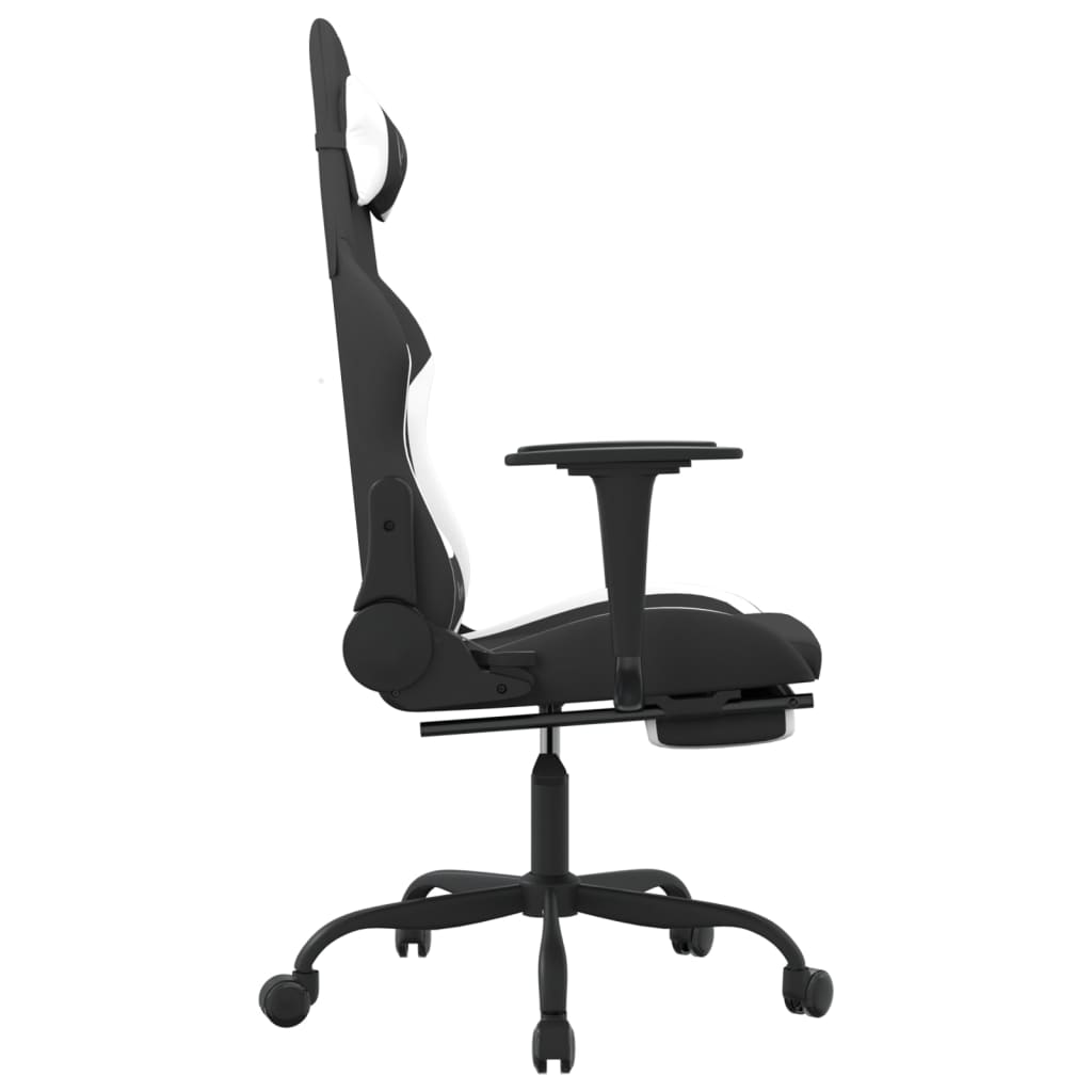 gamingstol med massagefunktion + fodstøtte stof sort og hvid