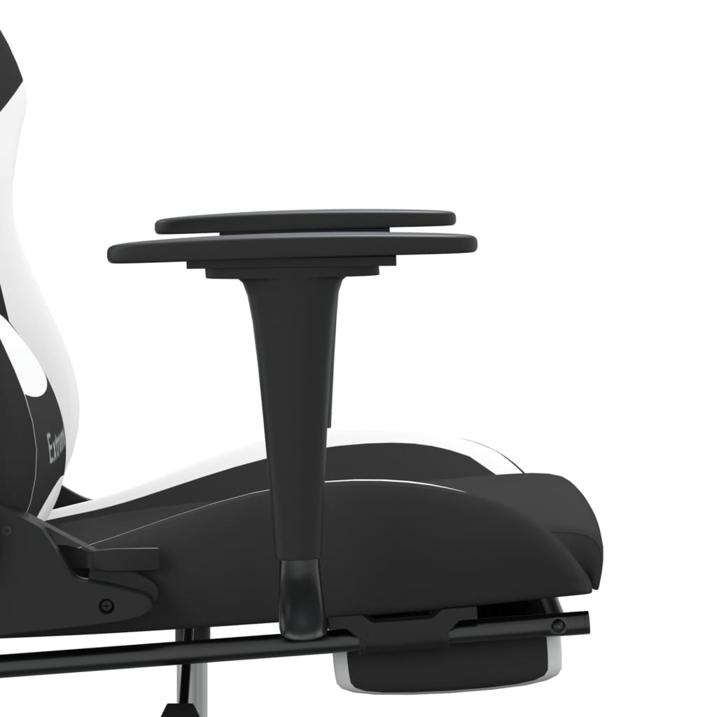 gamingstol med massagefunktion + fodstøtte stof sort og hvid