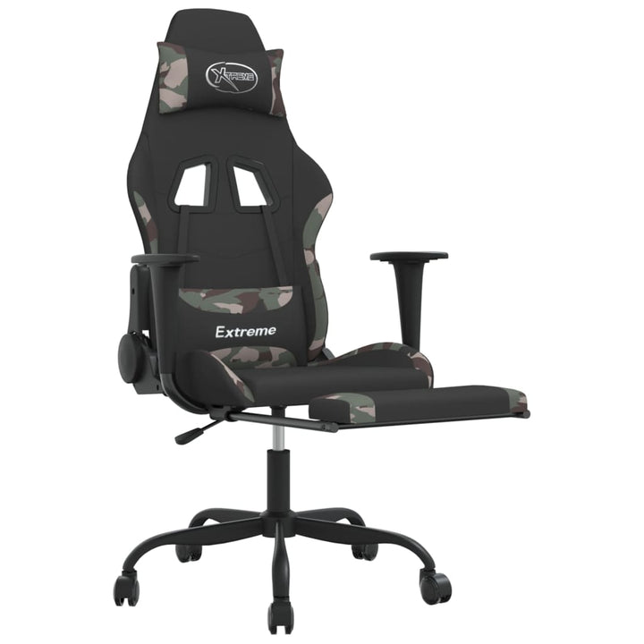 gamingstol med massagefunktion + fodstøtte stof sort camouflage