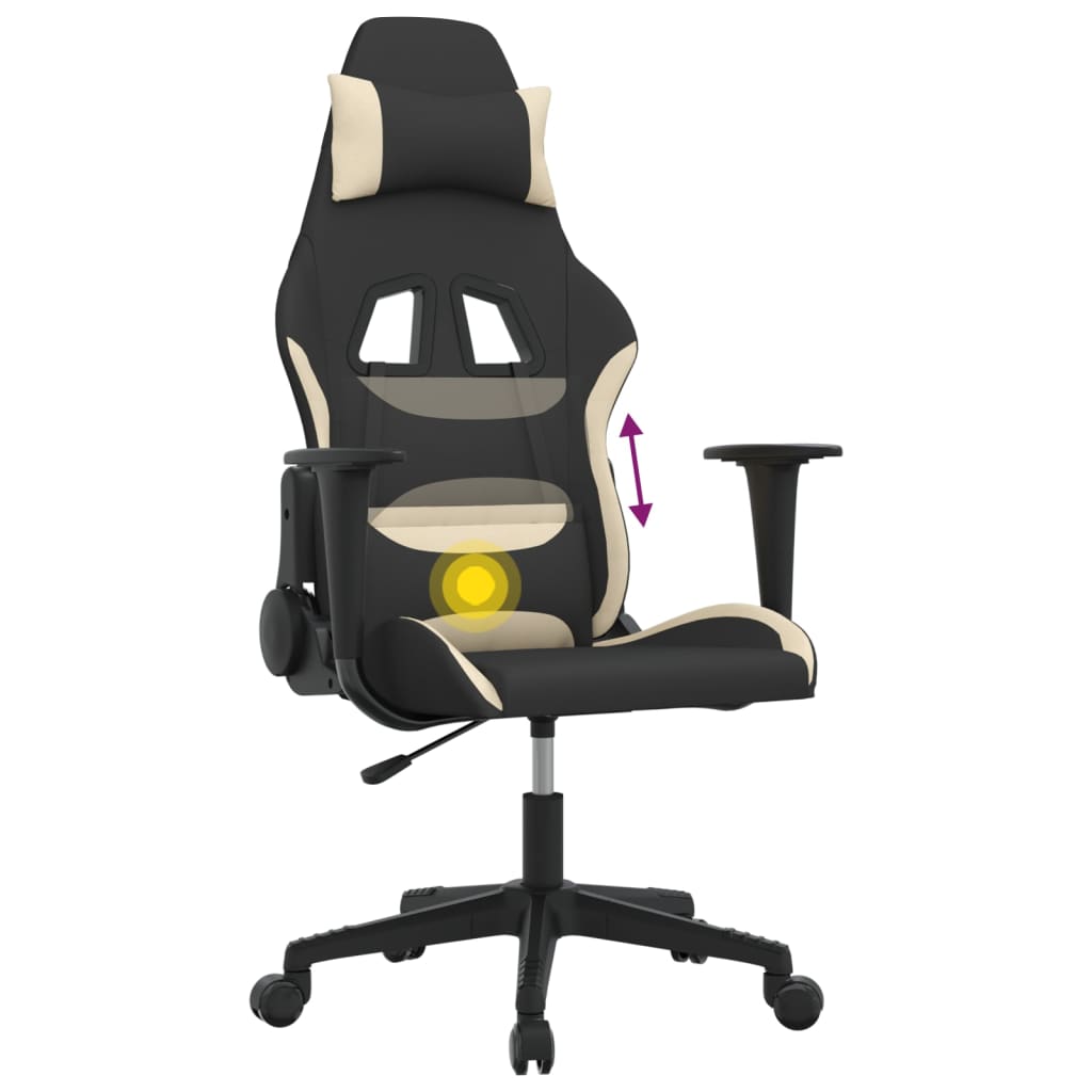 gamingstol med massagefunktion stof sort og cremefarvet