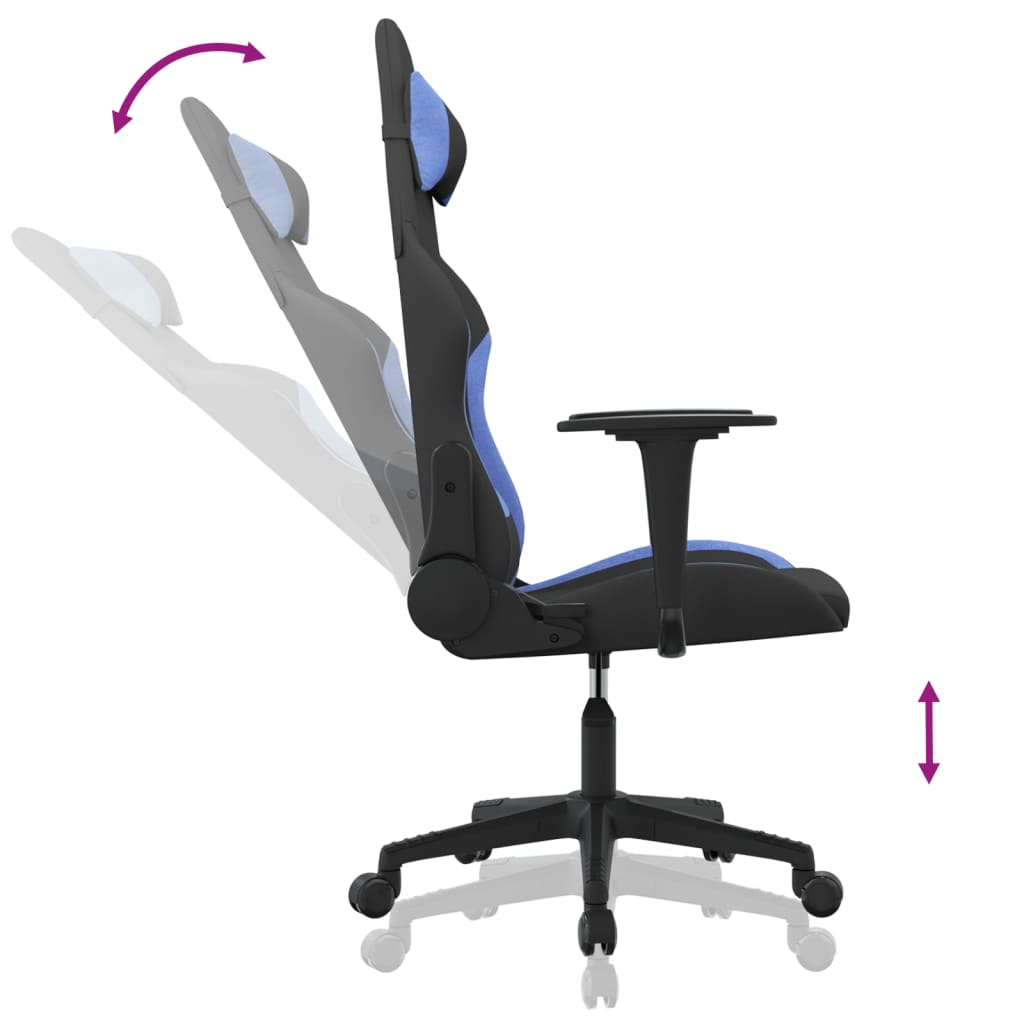 gamingstol med massagefunktion stof sort og blå