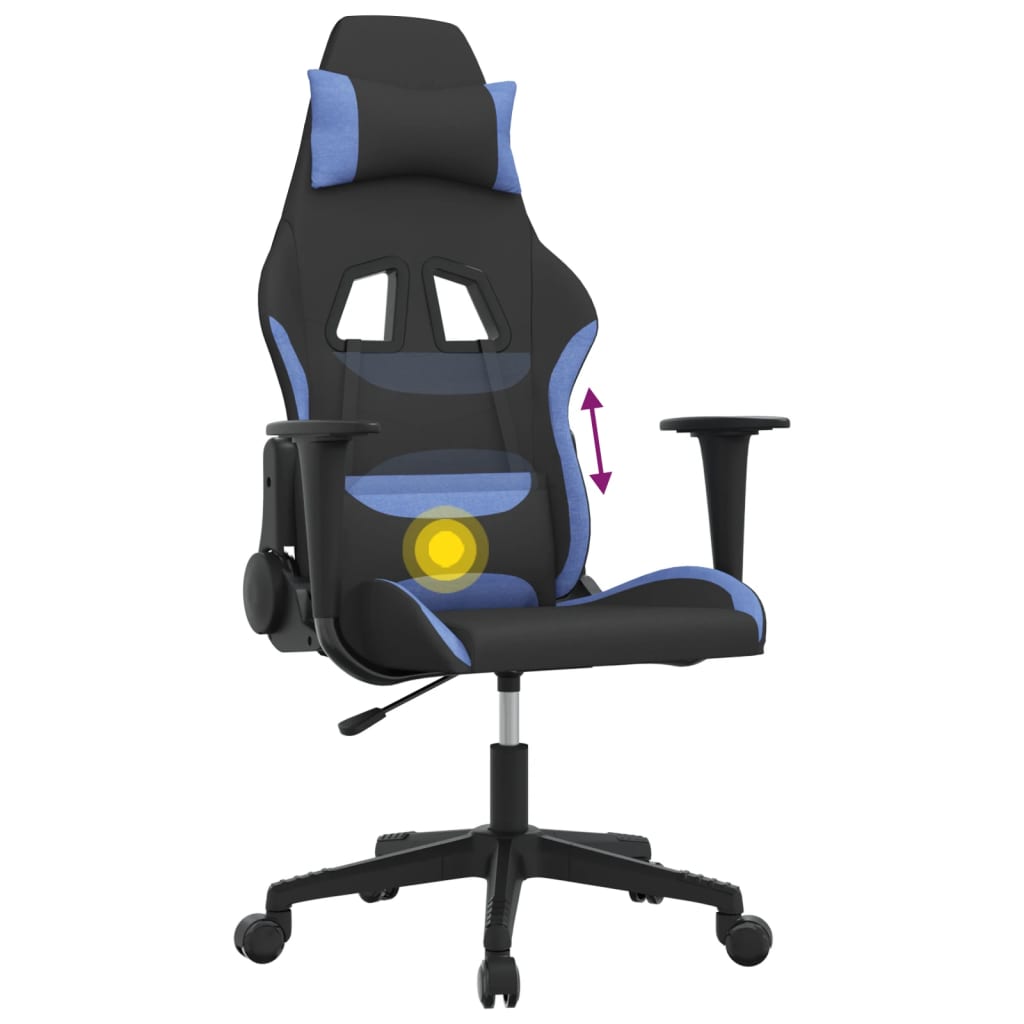 gamingstol med massagefunktion stof sort og blå