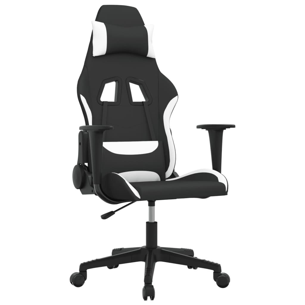 gamingstol med massagefunktion stof sort og hvid
