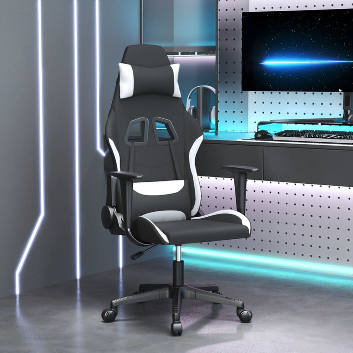 gamingstol med massagefunktion stof sort og hvid