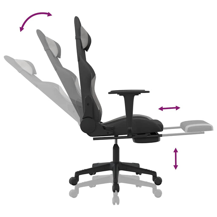 gamingstol med massagefunktion + fodstøtte stof sort og lysegrå