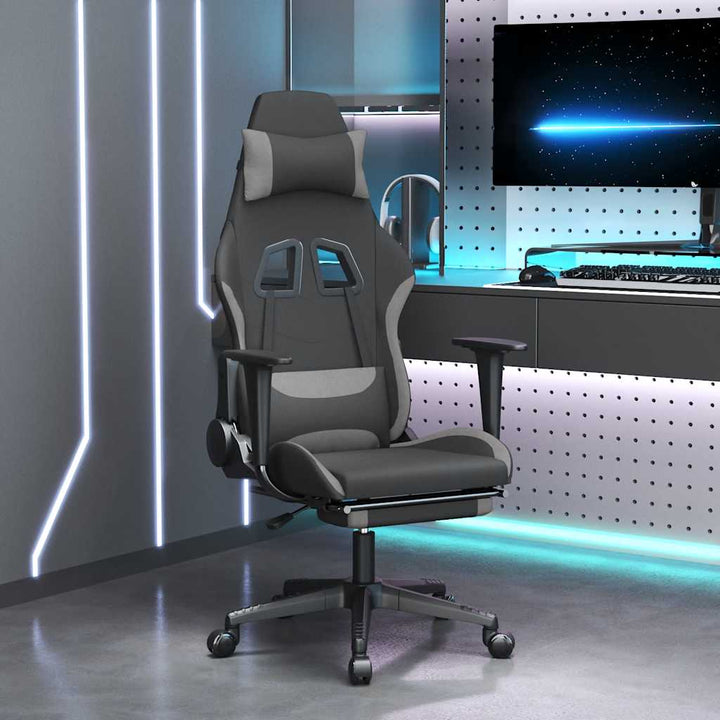 gamingstol med massagefunktion + fodstøtte stof sort og lysegrå
