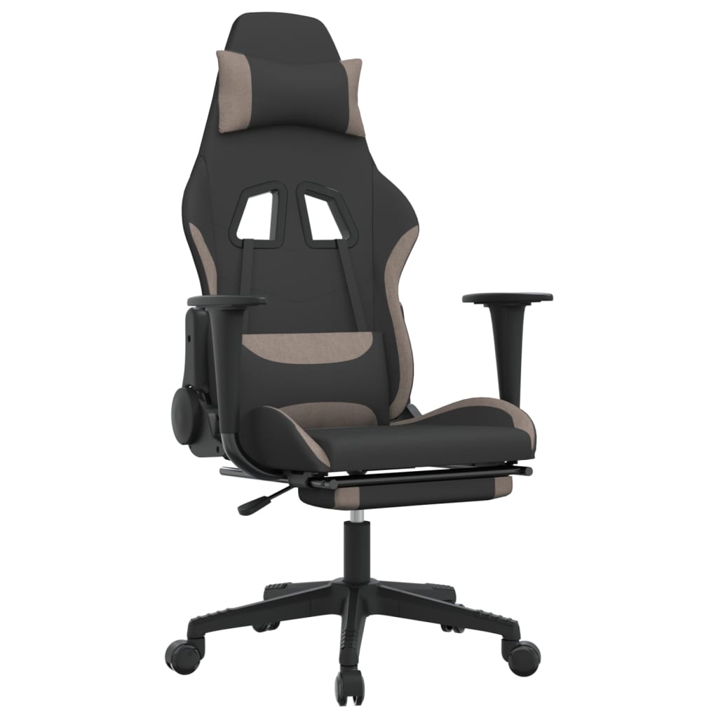 gamingstol med massagefunktion + fodstøtte stof sort og gråbrun