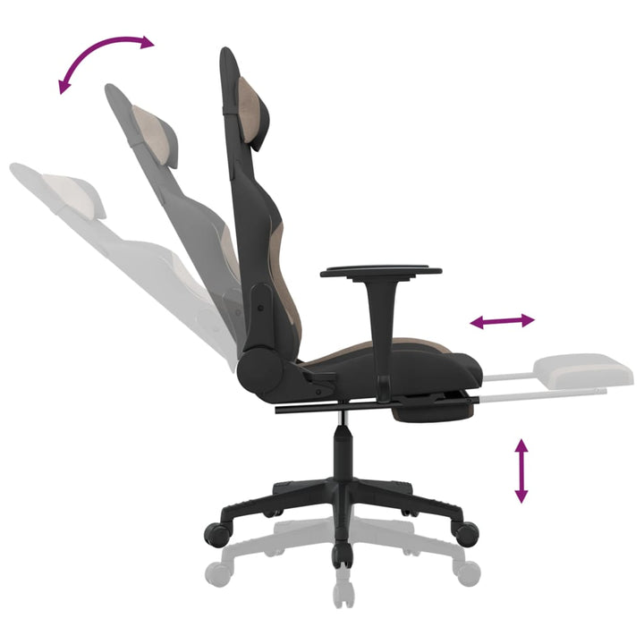 gamingstol med massagefunktion + fodstøtte stof sort og gråbrun