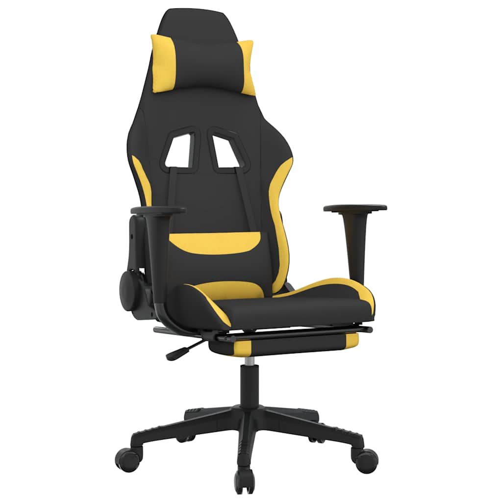 gamingstol med massagefunktion + fodstøtte stof sort og gul