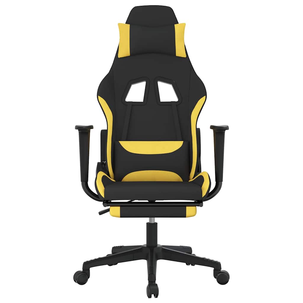 gamingstol med massagefunktion + fodstøtte stof sort og gul