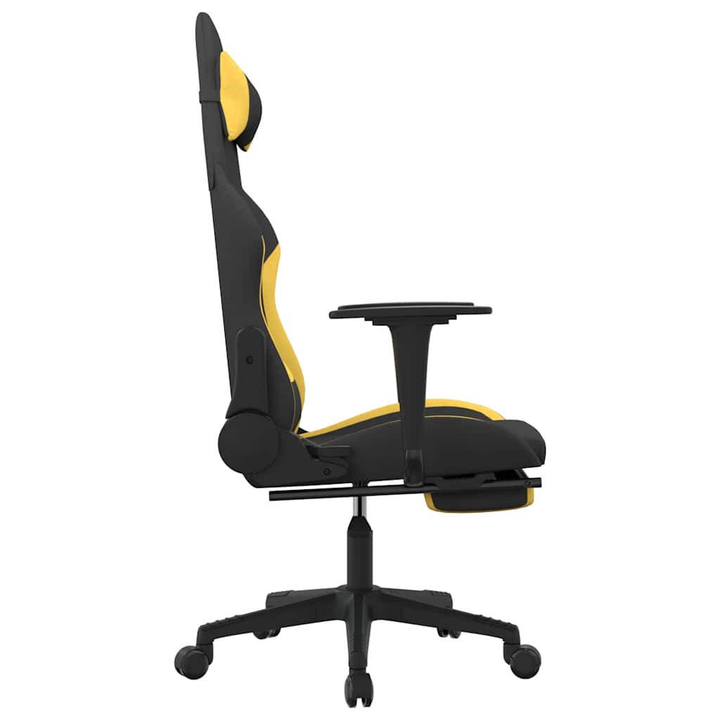 gamingstol med massagefunktion + fodstøtte stof sort og gul