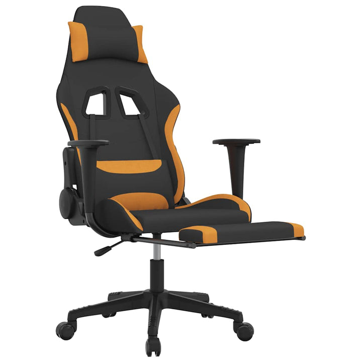 gamingstol med massagefunktion + fodstøtte stof sort og orange