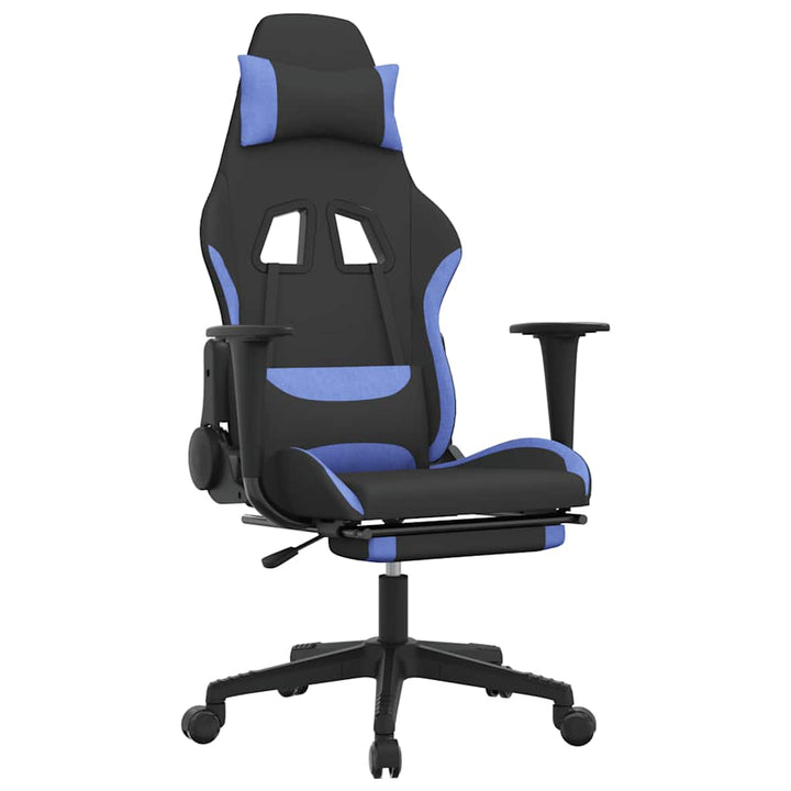 gamingstol med massagefunktion + fodstøtte stof sort og blå