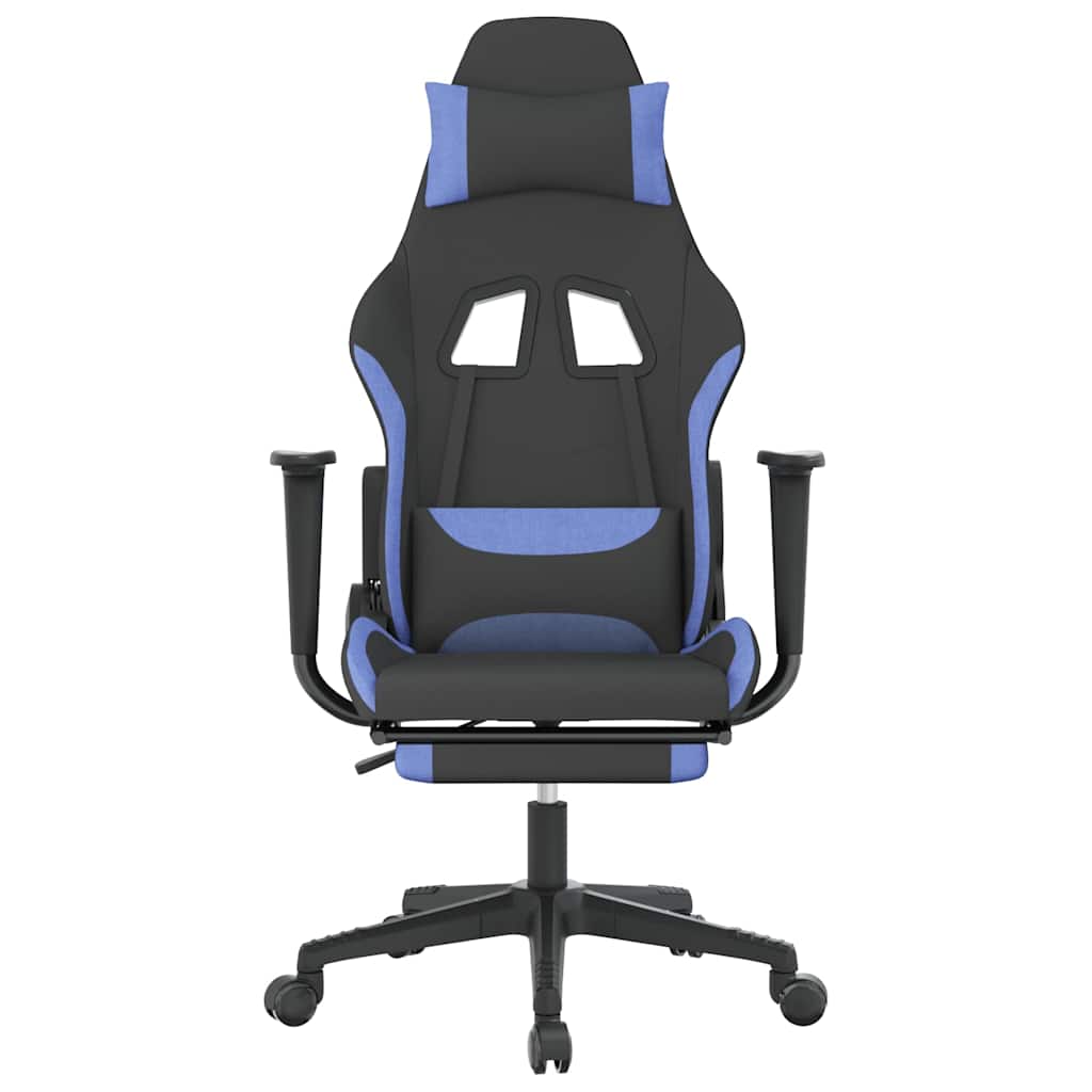 gamingstol med massagefunktion + fodstøtte stof sort og blå