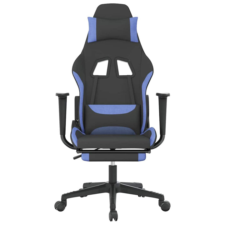 gamingstol med massagefunktion + fodstøtte stof sort og blå