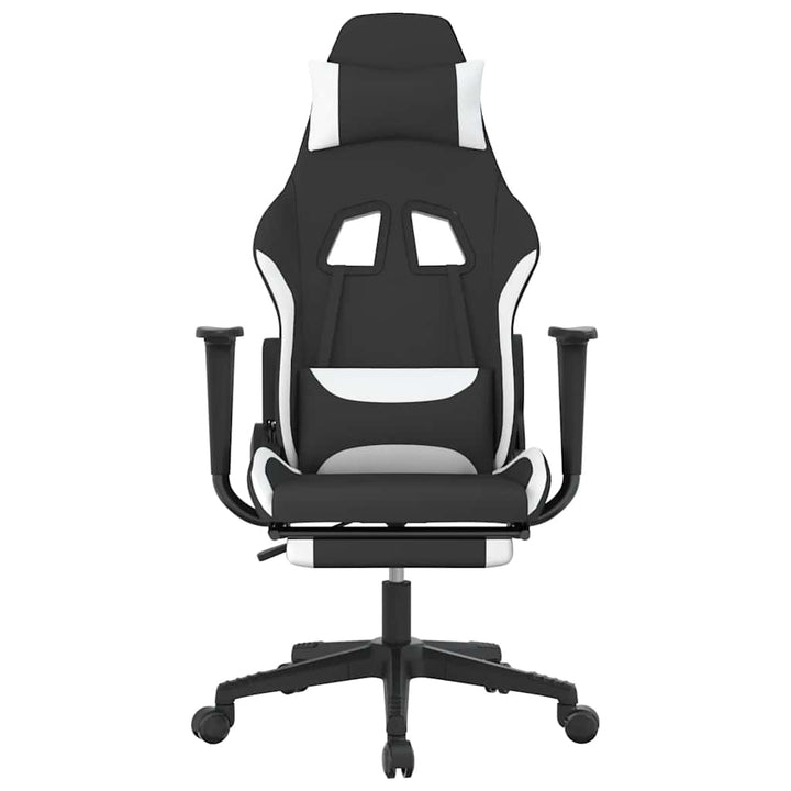 gamingstol med massagefunktion + fodstøtte stof sort og hvid