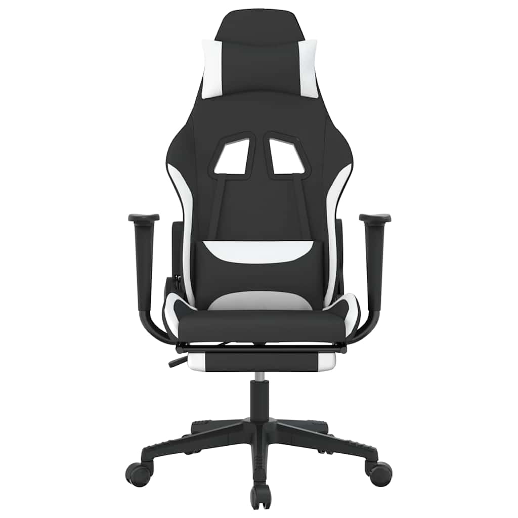 gamingstol med massagefunktion + fodstøtte stof sort og hvid