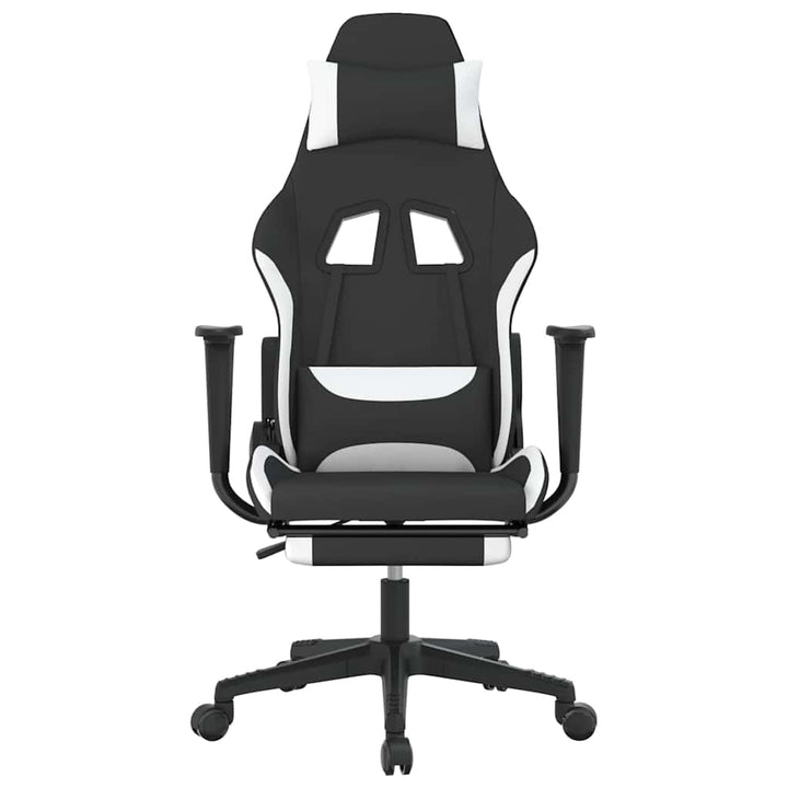gamingstol med massagefunktion + fodstøtte stof sort og hvid