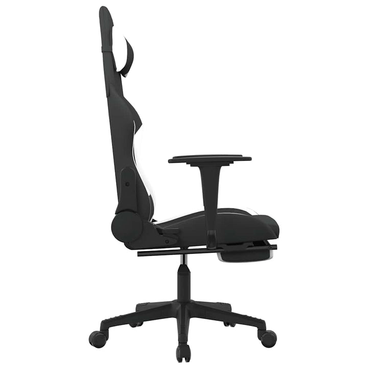 gamingstol med massagefunktion + fodstøtte stof sort og hvid