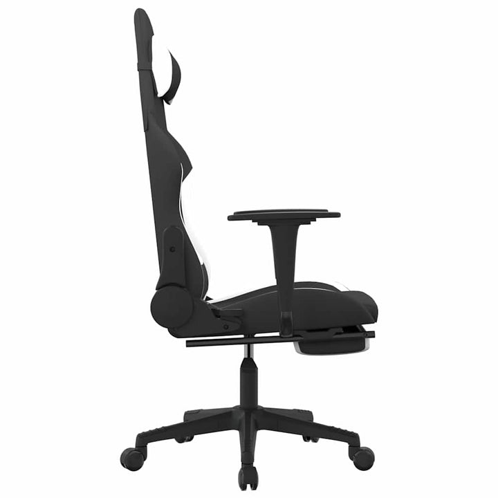 gamingstol med massagefunktion + fodstøtte stof sort og hvid