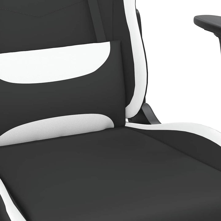 gamingstol med massagefunktion + fodstøtte stof sort og hvid