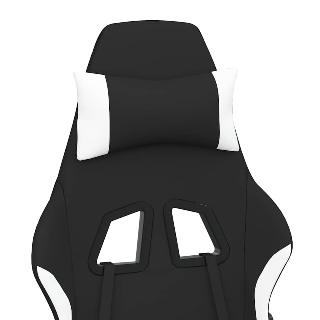 gamingstol med massagefunktion + fodstøtte stof sort og hvid