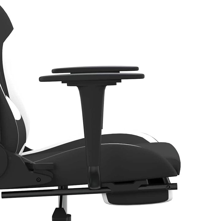 gamingstol med massagefunktion + fodstøtte stof sort og hvid