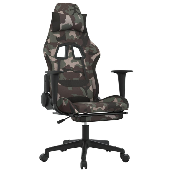 gamingstol med massagefunktion + fodstøtte stof sort camouflage