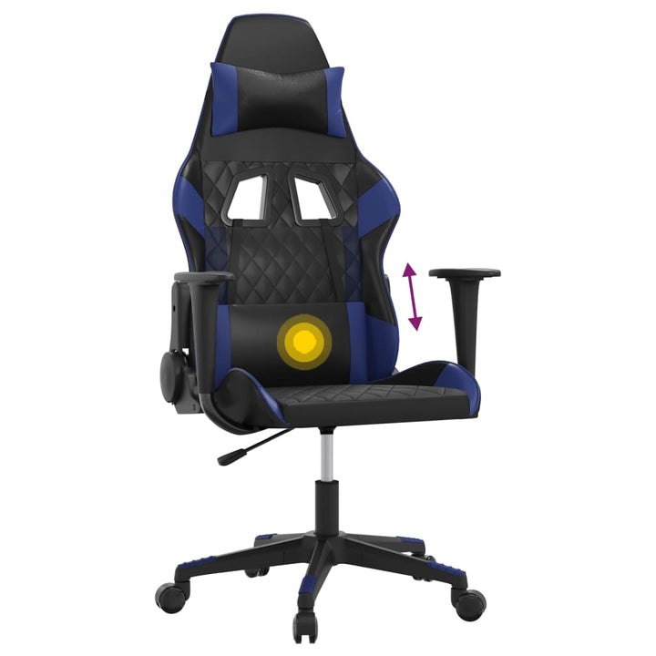 gamingstol m. massagefunktion kunstlæder sort og blå