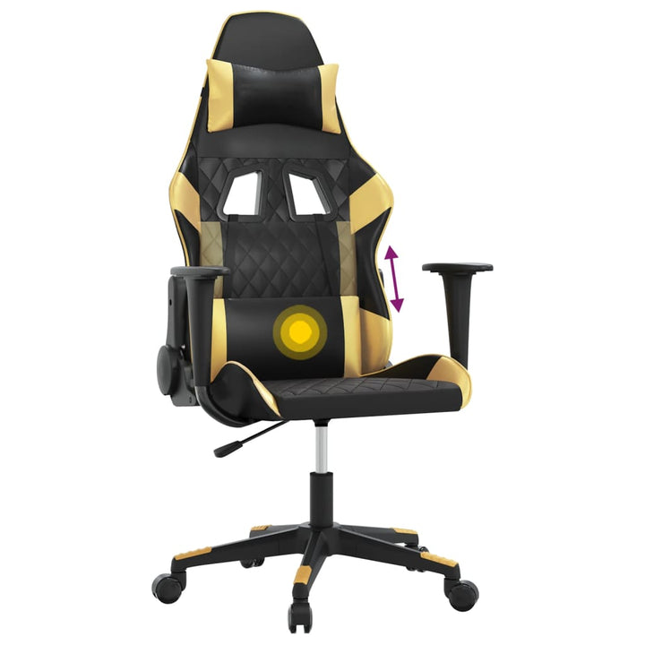 gamingstol m. massagefunktion kunstlæder sort guldfarvet