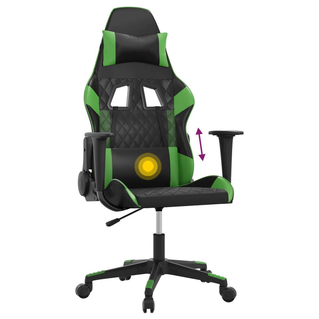 gamingstol m. massagefunktion kunstlæder sort og grøn