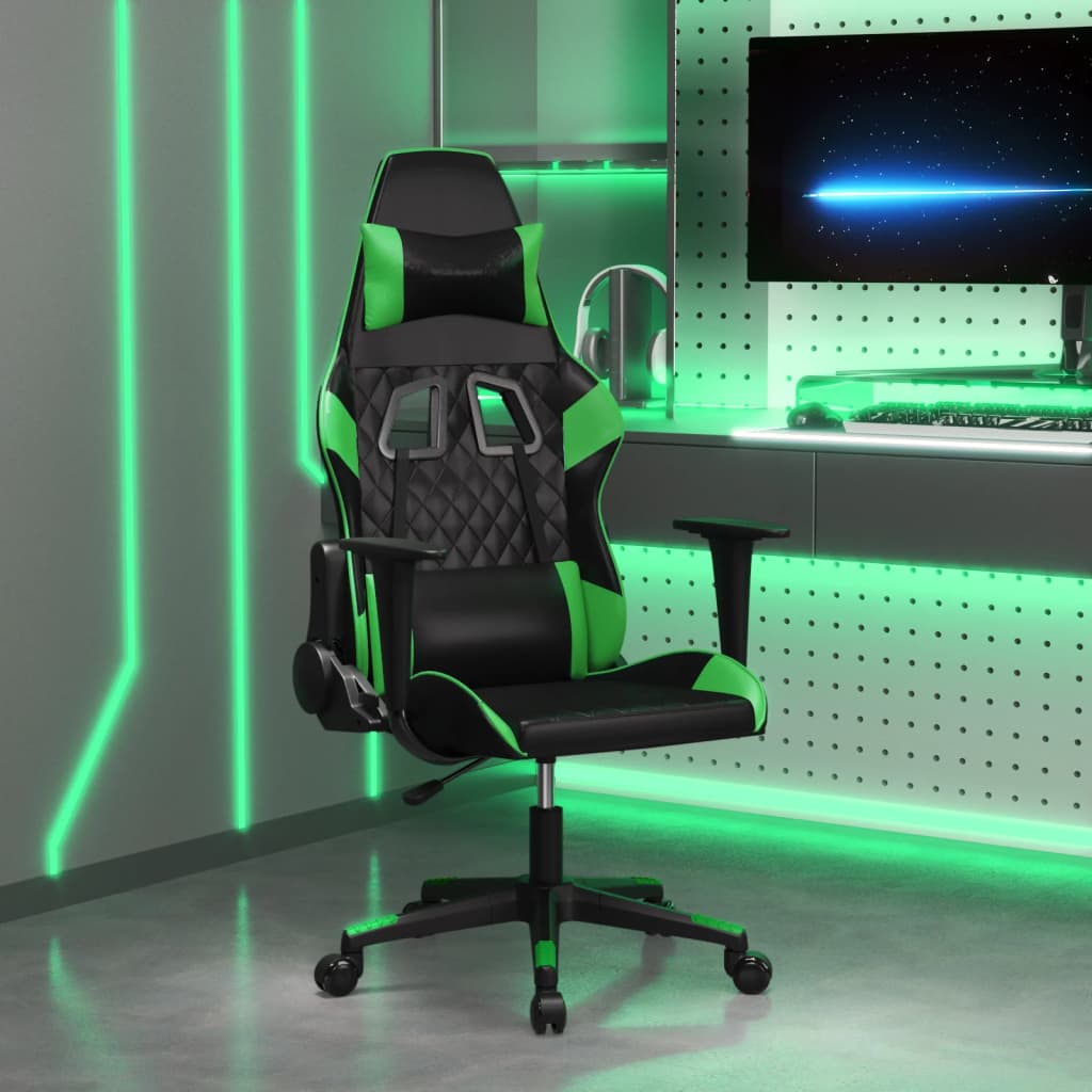 gamingstol m. massagefunktion kunstlæder sort og grøn