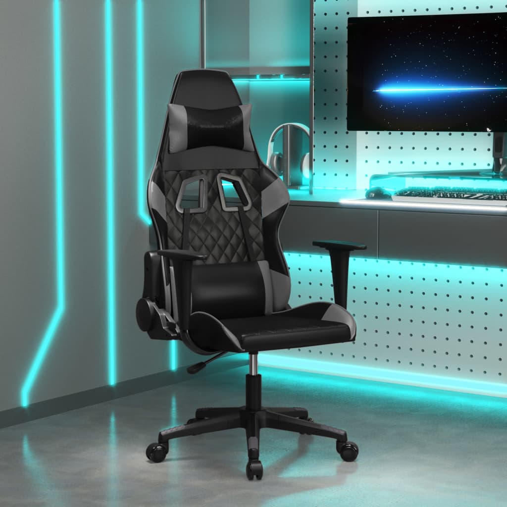 gamingstol m. massagefunktion kunstlæder sort og grå