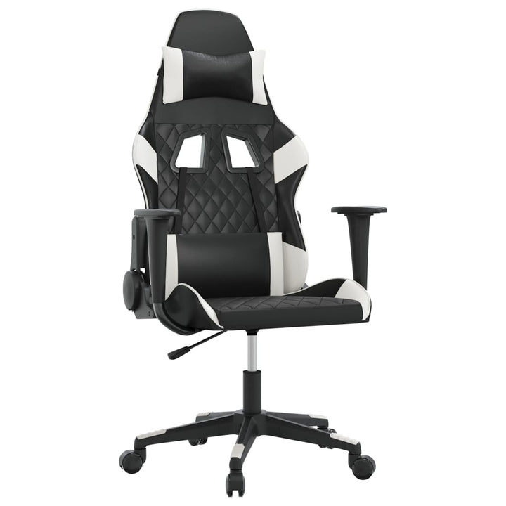 gamingstol med massagefunktion kunstlæder sort og hvid