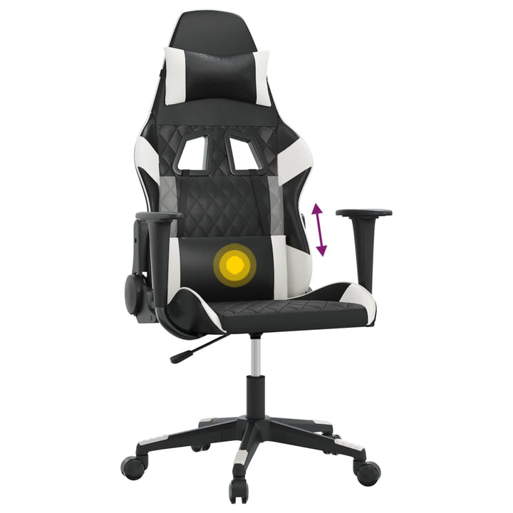 gamingstol med massagefunktion kunstlæder sort og hvid