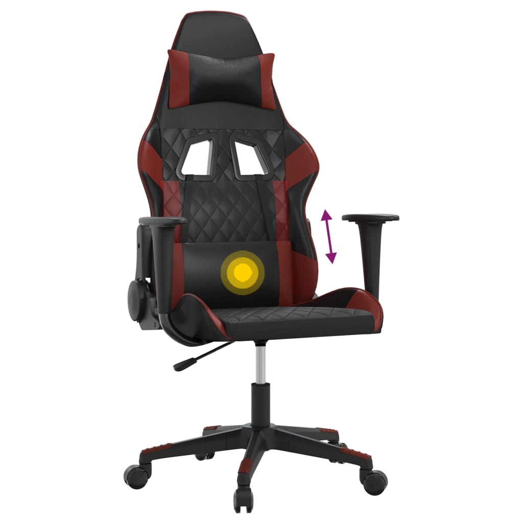 gamingstol m. massagefunktion kunstlæder sort og vinrød