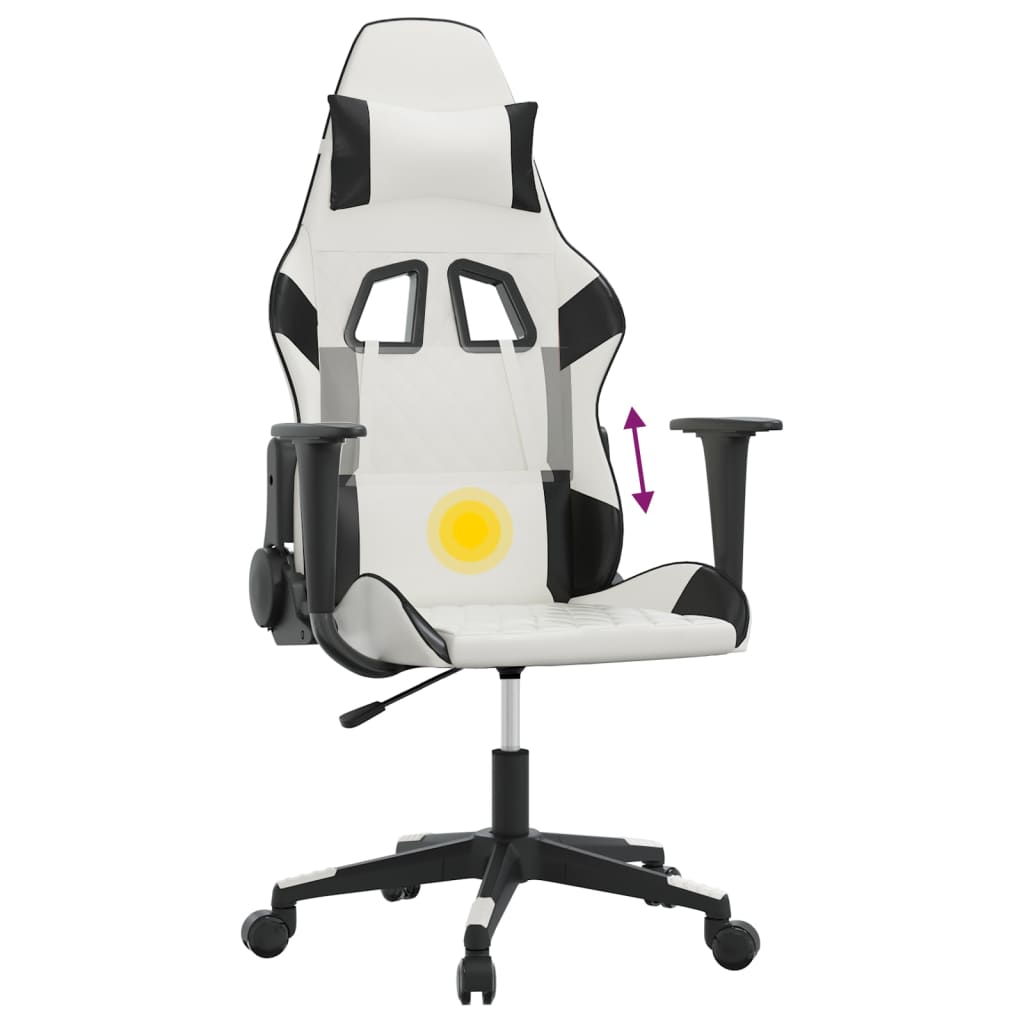 gamingstol m. massagefunktion kunstlæder hvid og sort